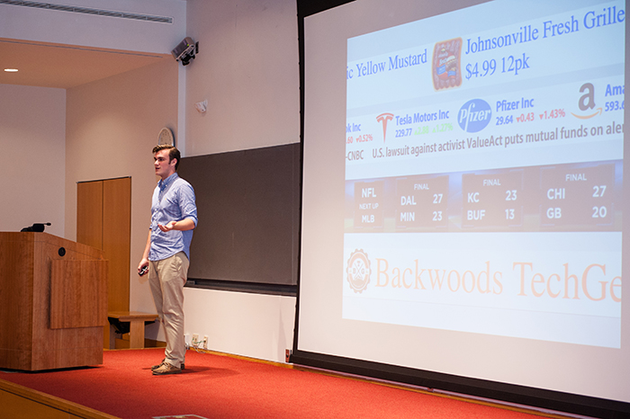 Demo Day includes a pitch for each team's prototype; shown here is Cameron Burbank with ProjecTicker.