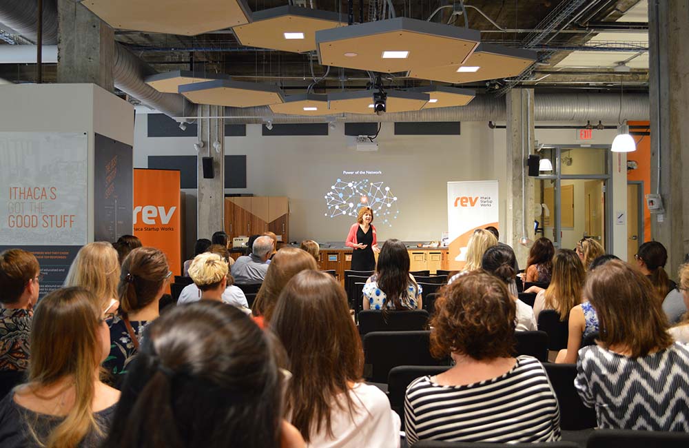 Ursa co-founder and COO, Julie Baker, presents at the Networking@Rev: Women in Tech & Entrepreneurship event in July 2019.