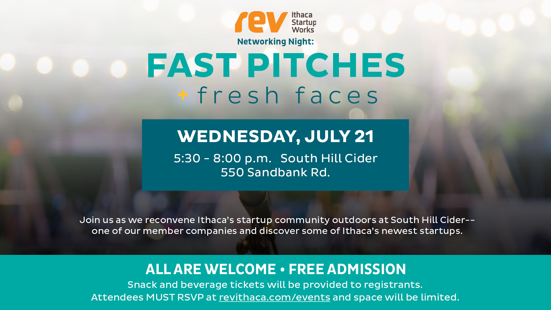 Rev Networking Night: Fast Pitches + Fresh Faces, Wednesday, July 21