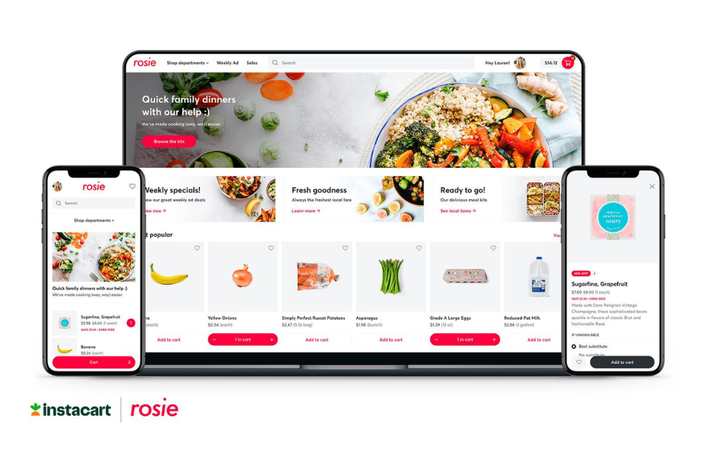 an example of the rosie/instacart interface on different devices