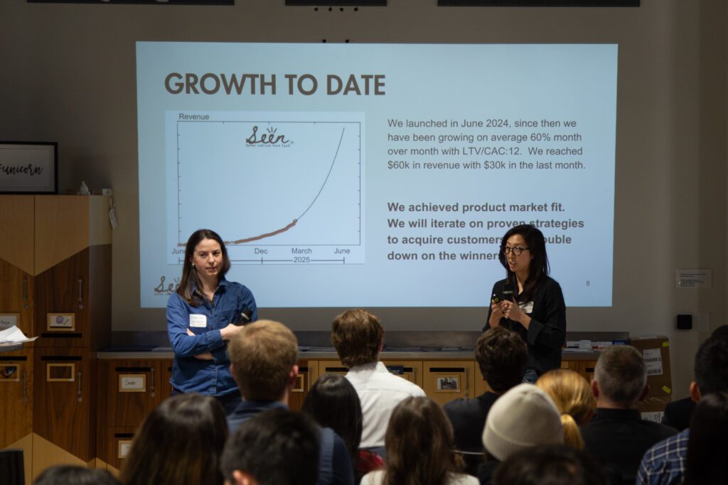 Adrienne Bitar and Jennifer Han pitching Seen Nutrition at a Rev Networking Night